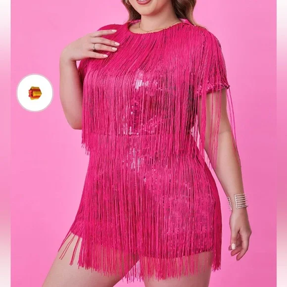 xplus wear | Dresses | Hot Pink Sequin Mini Dress With Fringe | Poshmark